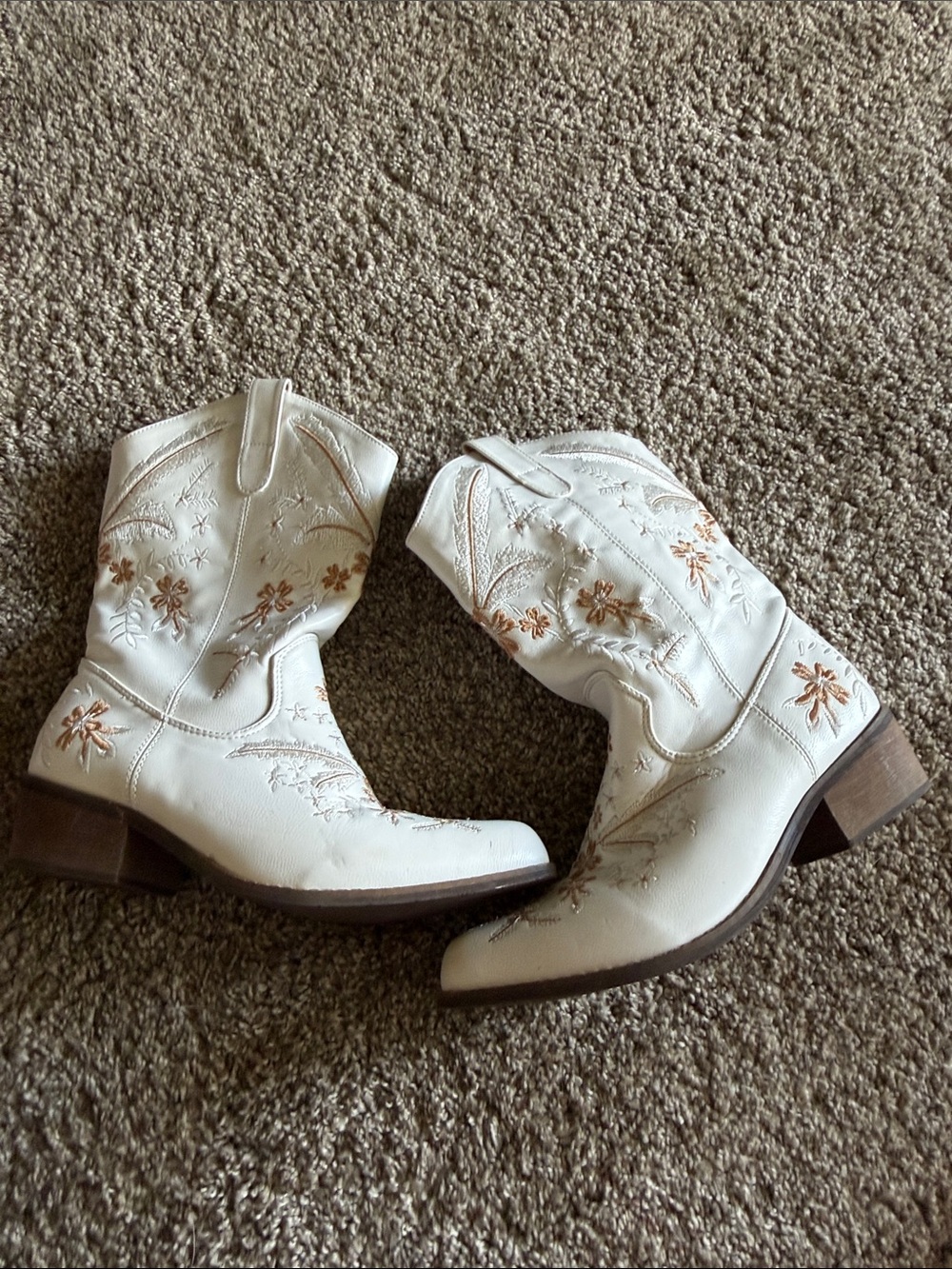 White Embroidered Western Ankle Boots - Women